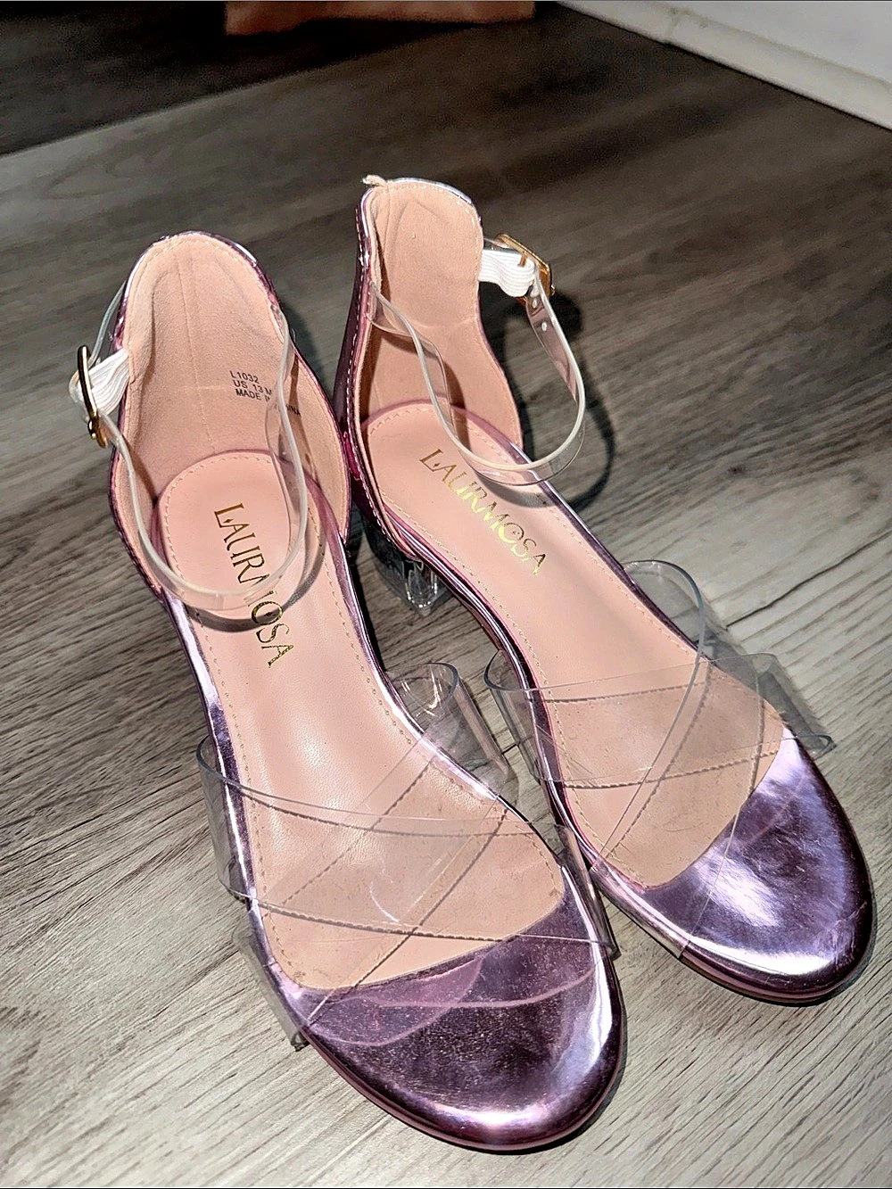 Laurmosa Metallic Purple Block Heel Sandals US 13 M